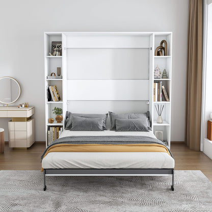 Queen Murphy Bed With Storage Cabinet - White Home Essentials