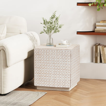 Chic Modern Mgo Cube Side Table With Fluted Design - Antique Brown Noble House