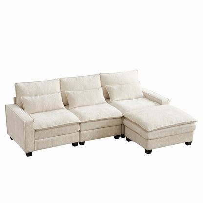 Modern Comfy Chenille L Shaped Sectional Sofa With Movable Ottoman Home Essentials