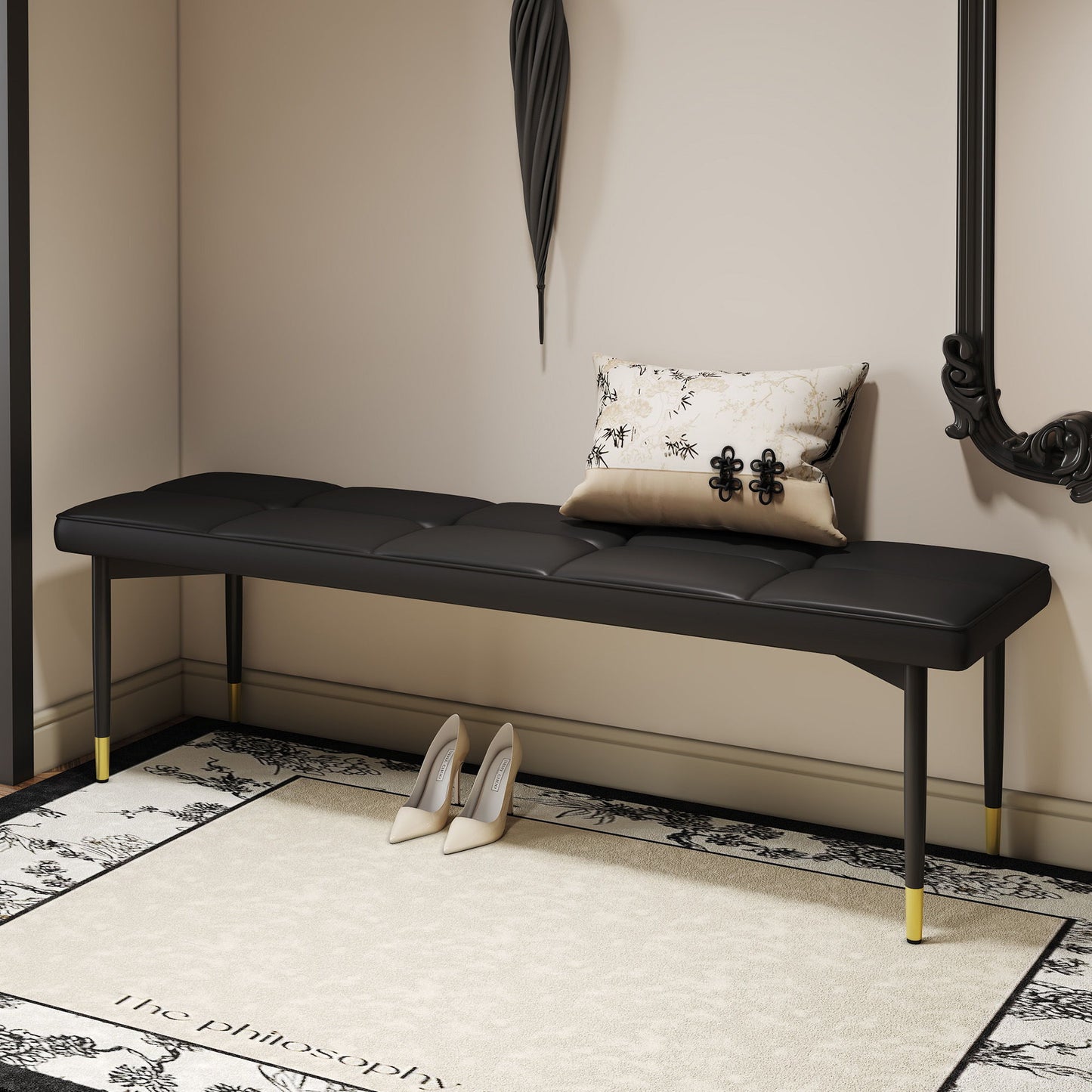 Multifunctional Shoe Bench With Faux Cushion - Black Home Essentials