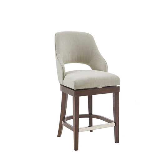 Counter Stool With Swivel Seat, Upholstery And Solid Wood Legs - Cream JLA