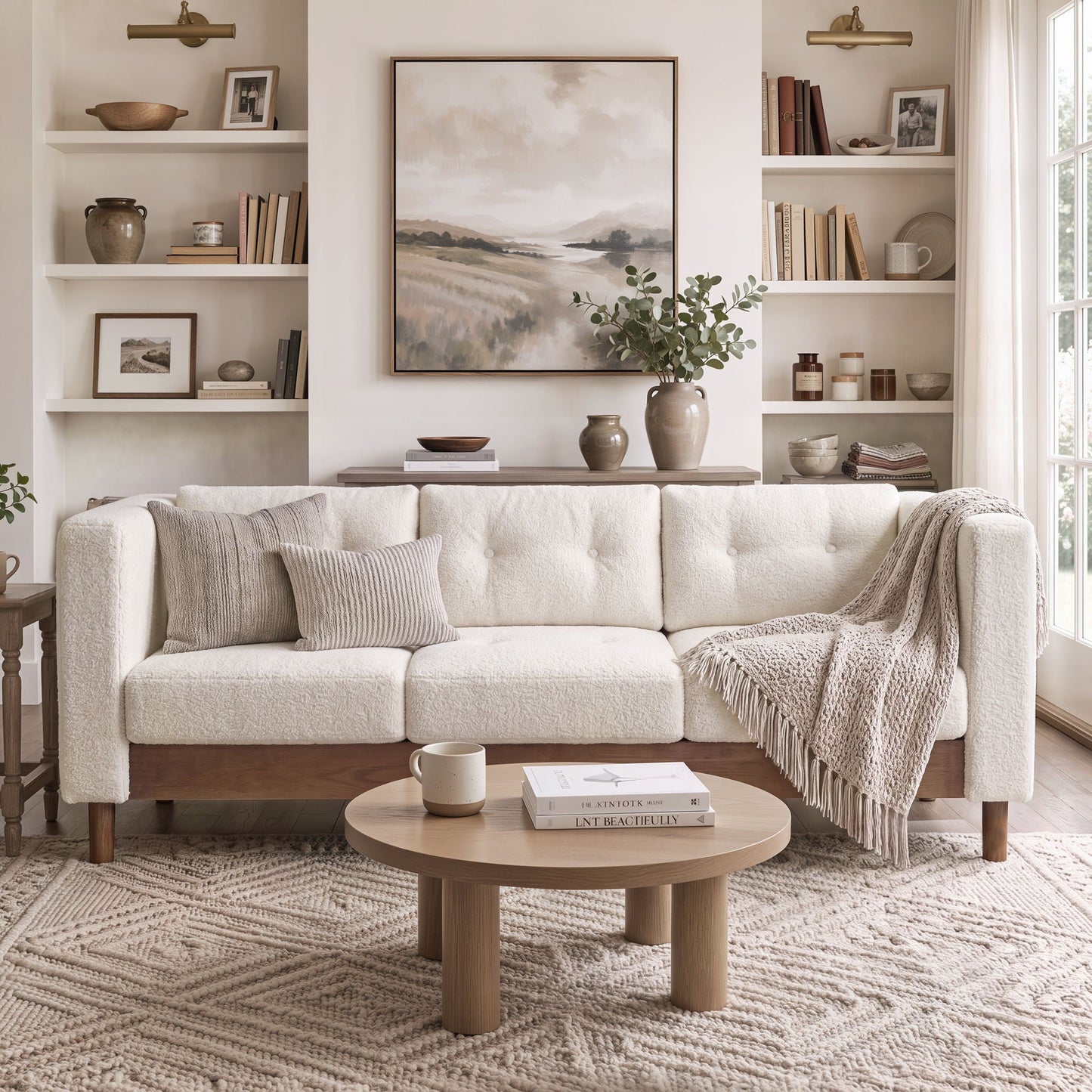 3 Seater Sofa With Square Arms, Tufted Pillow Back For Living Room Noble House