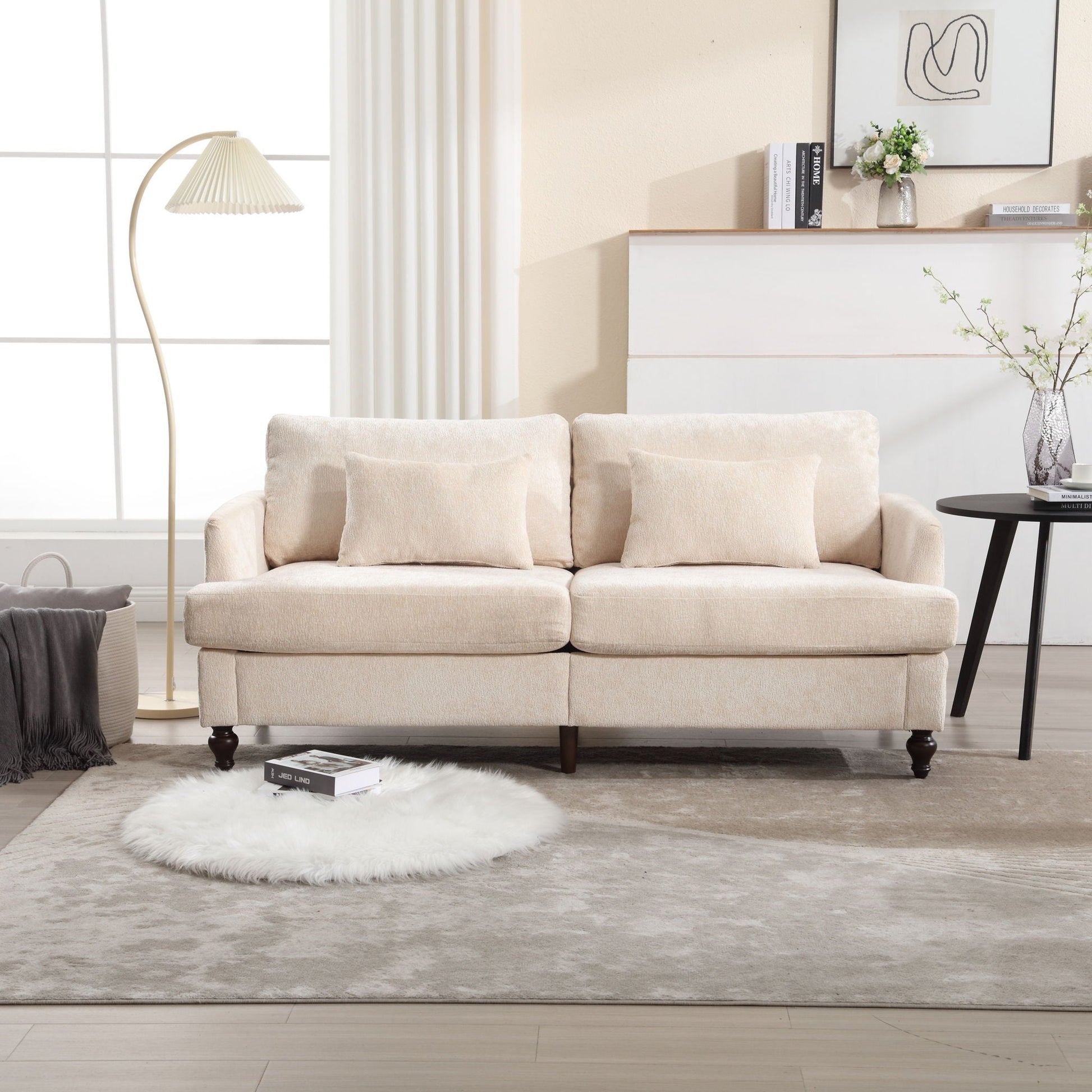 Mid Century Modern Chenille Fabric Loveseat Sofa, 2 Seat Upholstered Couch Home Essentials