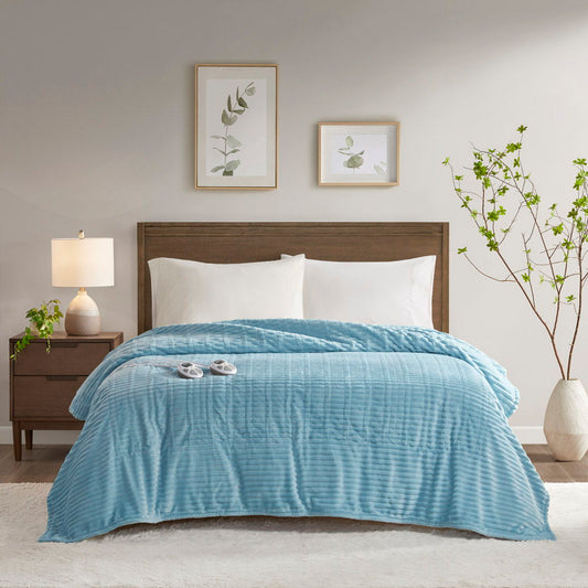 Corded Plush - King Heated Blanket - Blue Serta