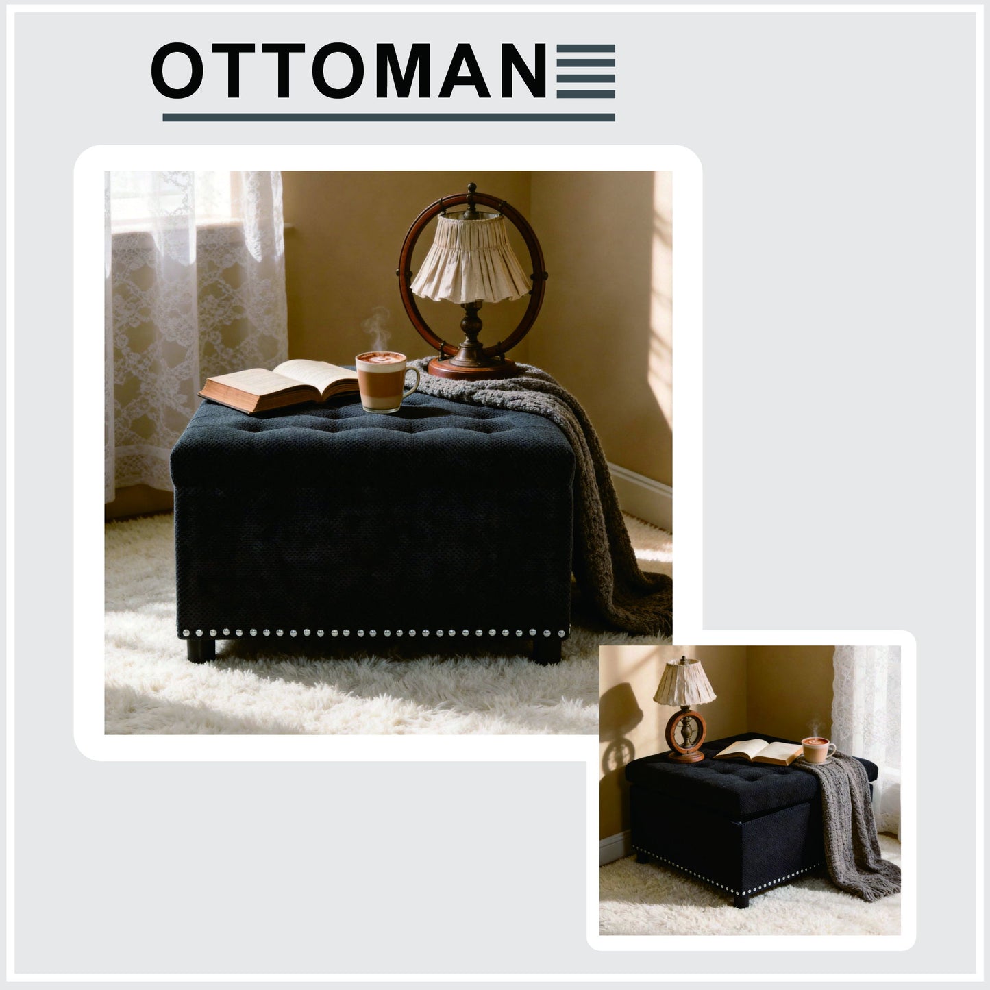 Square Tufted Storage Ottoman With Nailhead Trim Home Essentials