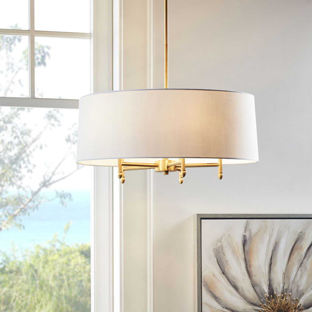 Presidio - 5-Light White Drum Shade Chandelier - Gold / White