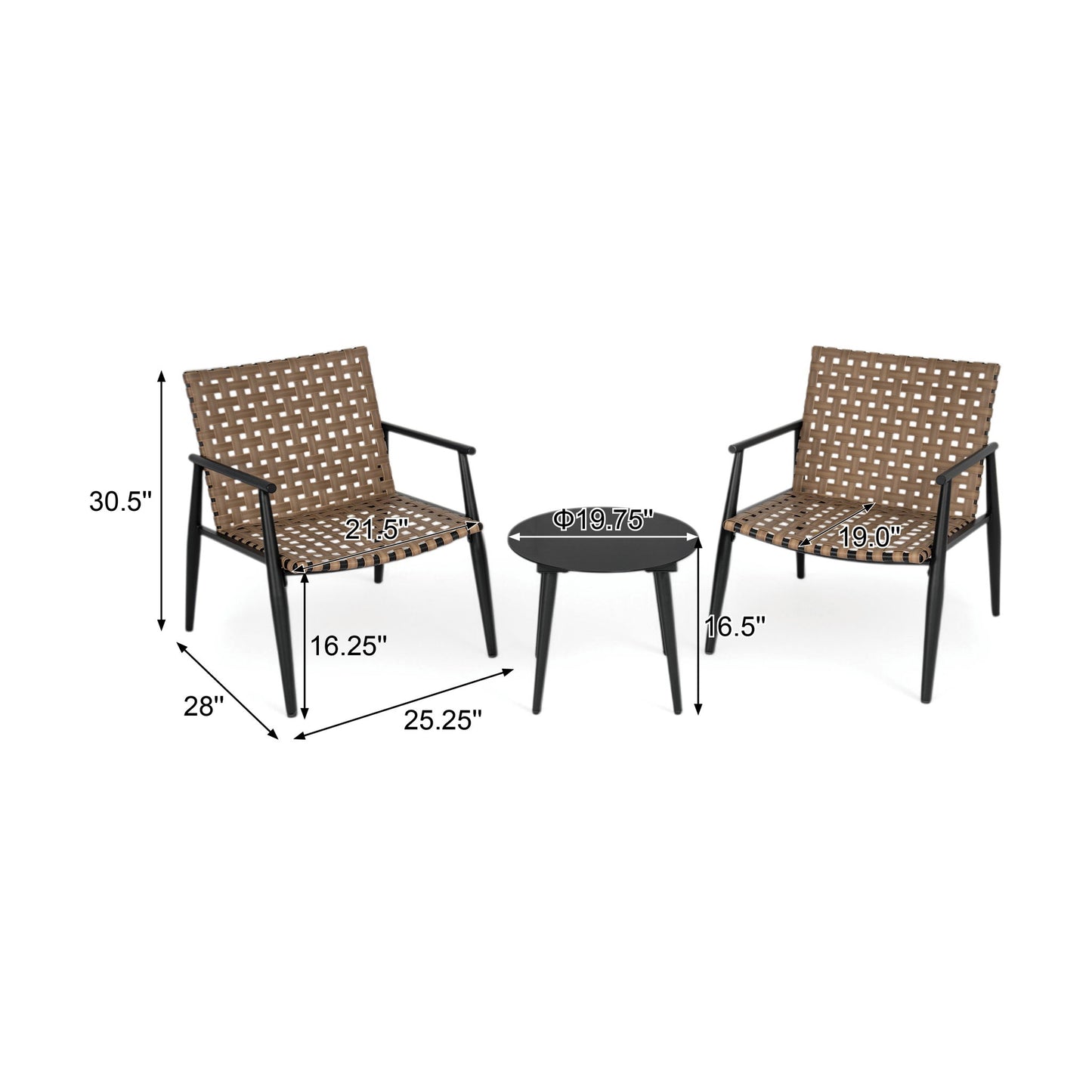 Outdoor Chat Set, 2 Chairs & Side Table - Black / Brown Noble House