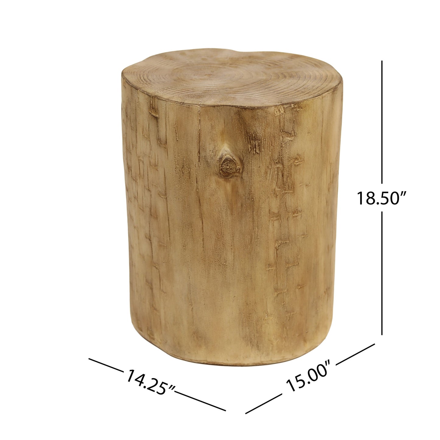 Hand Painted Wood Stump Style Outdoor Side Table - Light Brown Noble House