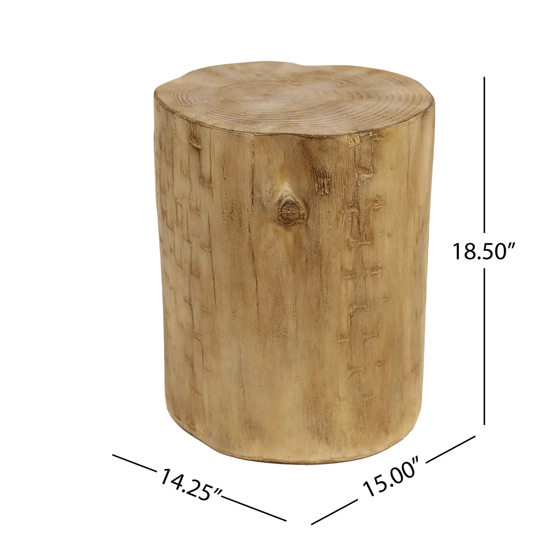 Hand Painted Wood Stump Style Outdoor Side Table - Light Brown Noble House