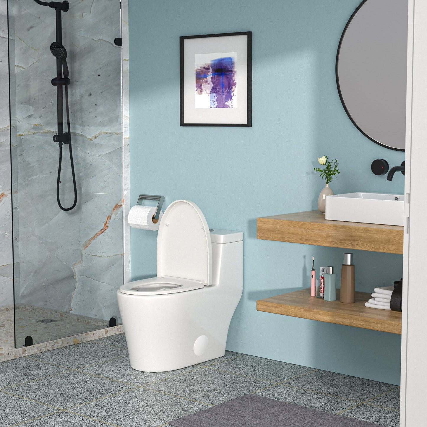 1 Piece Toilet, Dual Flush, Soft Closing Seat - White Daily Nest