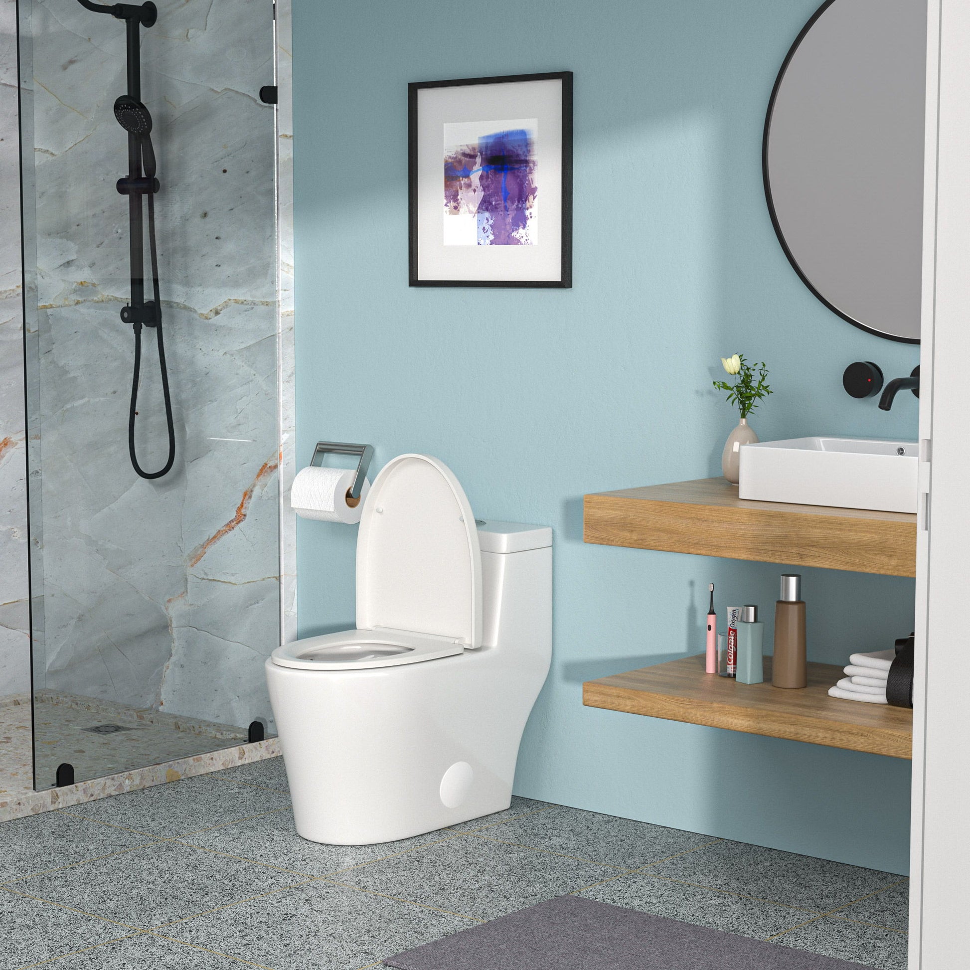 1 Piece Toilet, Dual Flush, Soft Closing Seat - White Daily Nest