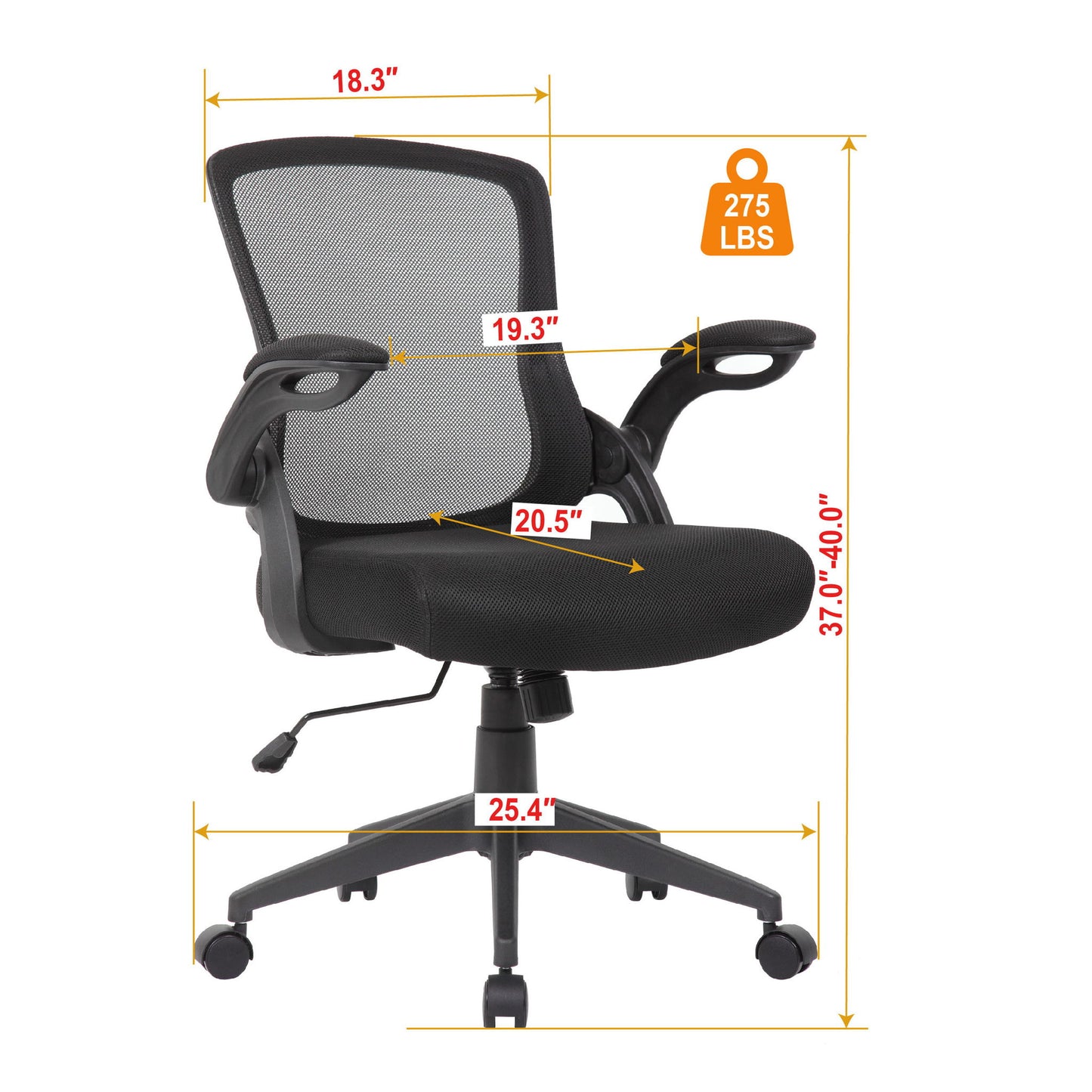 Office Chair With Mid Back Design, Adjustable Height And Foldable Armrests - Black Home Essentials