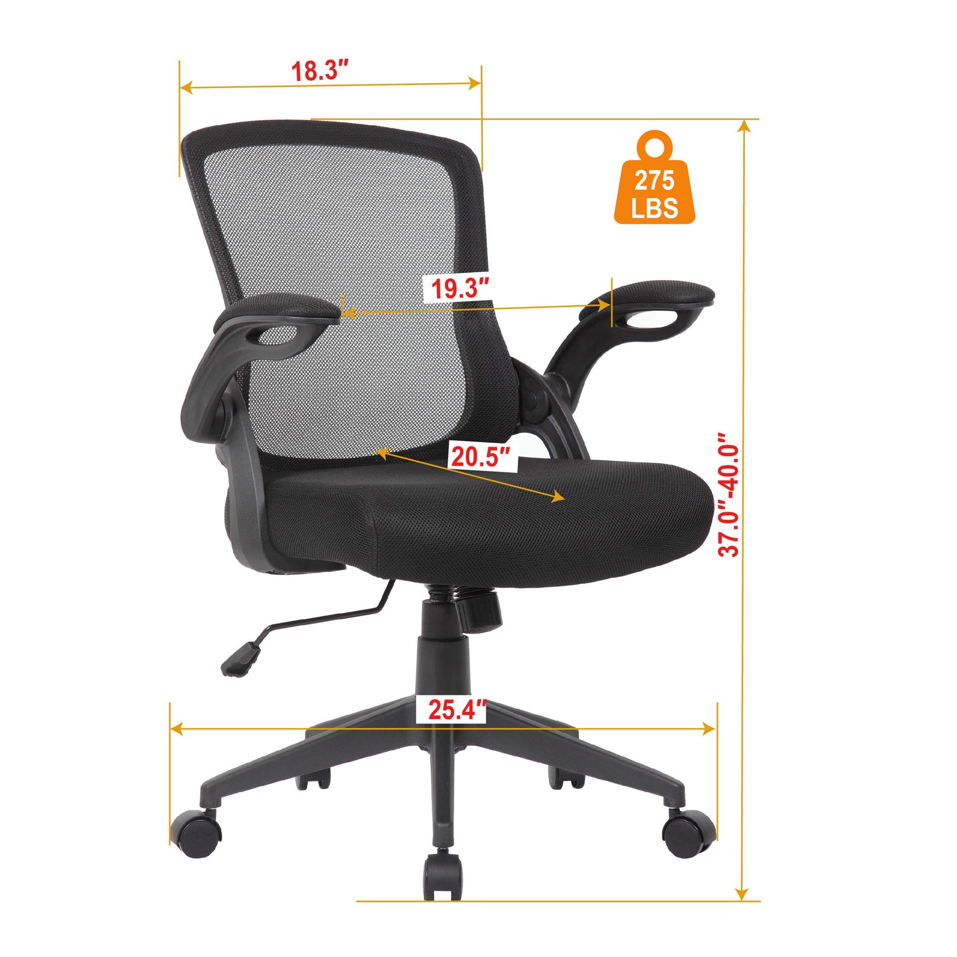Office Chair With Mid Back Design, Adjustable Height And Foldable Armrests - Black Home Essentials