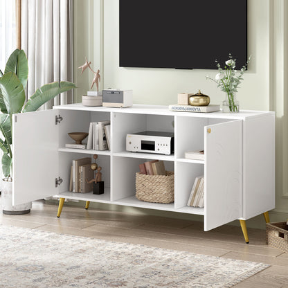 Modern TV Stand With Adjustable Shelf, Handles And Anti-Tip Device Hearth and Haven