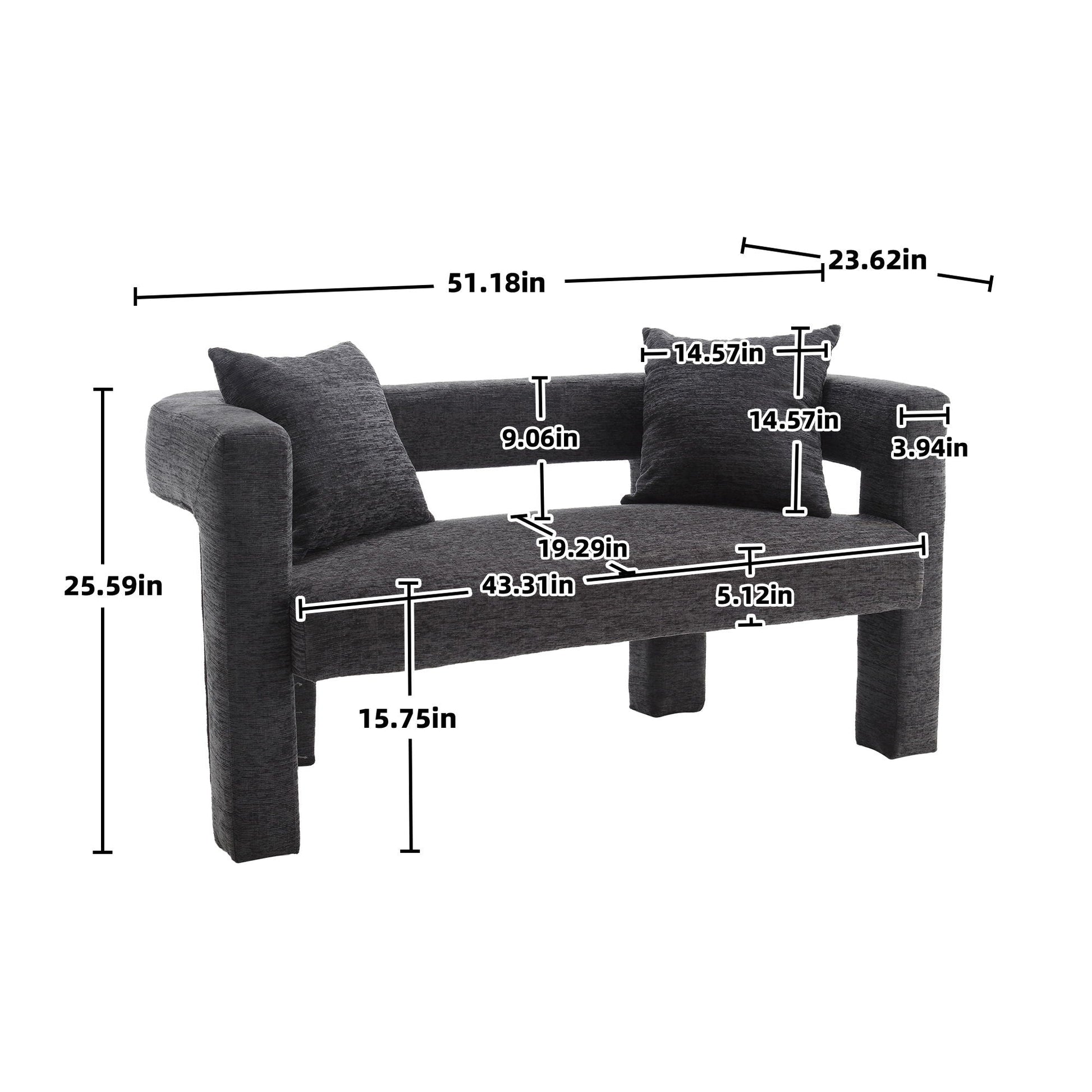 Modern Chenille Loveseat Sofa, Comfy Upholstered 2 Seater Home Essentials