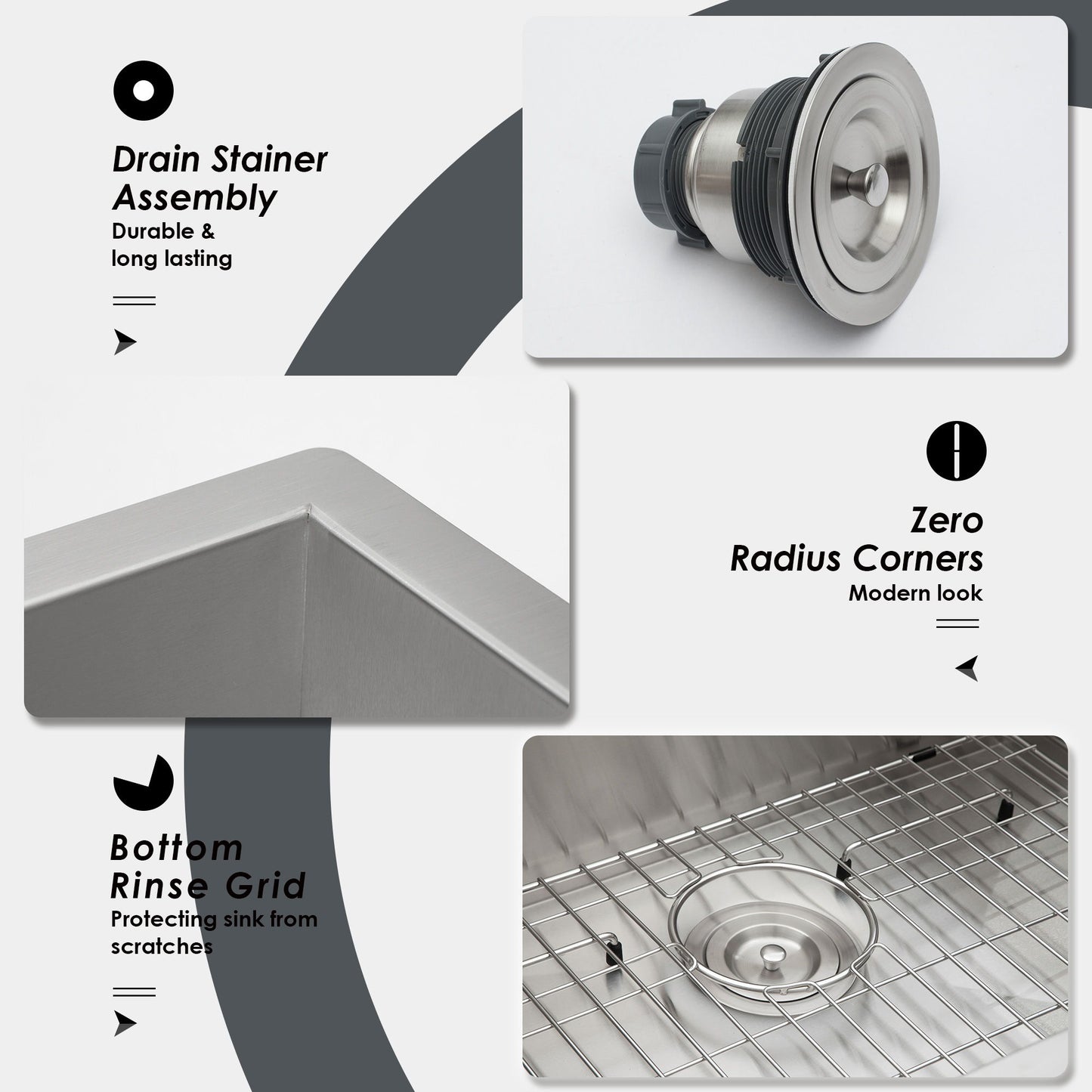 Modern Style Undermount Sink With Stainless Steel, Deep Single Bowl Daily Nest