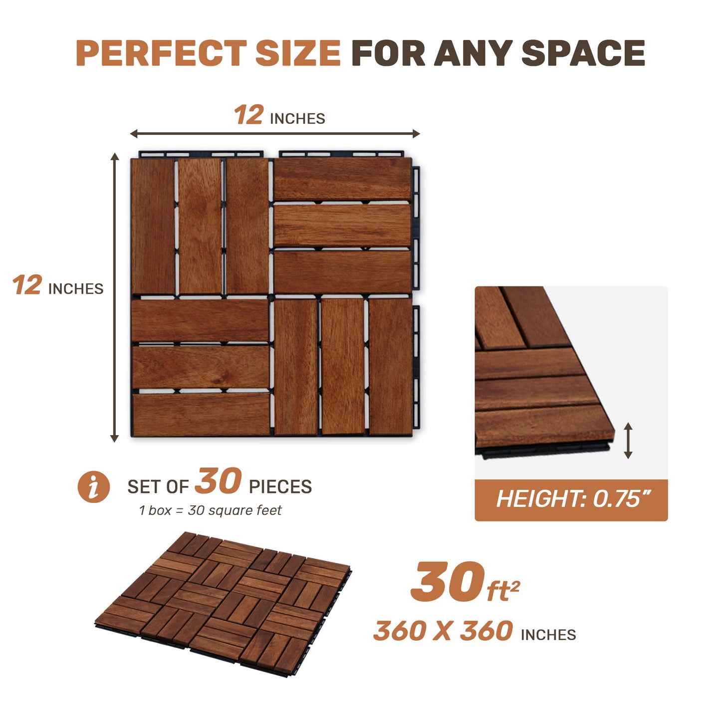 Acacia Wood Interlocking Deck Tiles Checker Pattern For Outdoor Flooring Daily Nest