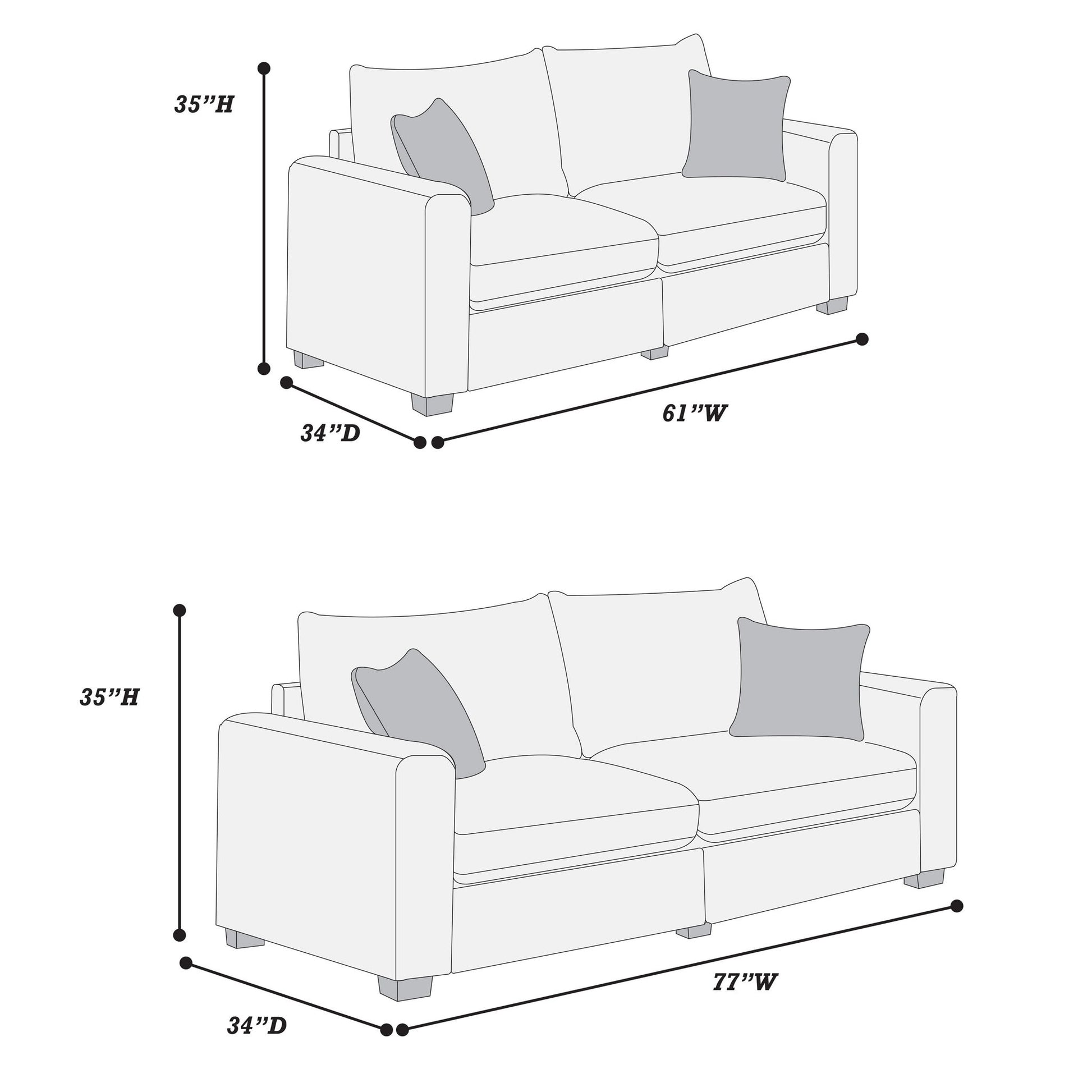 2 Piece Contemporary Style Sofa Set With Matching Pillows Home Essentials