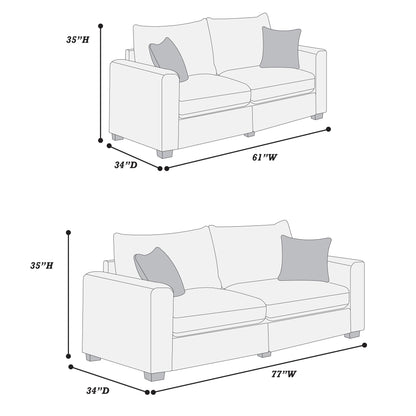2 Piece Contemporary Style Sofa Set With Matching Pillows Home Essentials