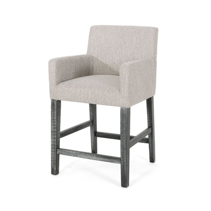 Charmed Upholstered Counter Stool With H Frame Base And Round Arms Noble House
