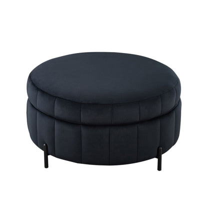 Upholstered Round Ottoman With Reversible Lid, Channel Tufted Pumpkin Shape Home Essentials