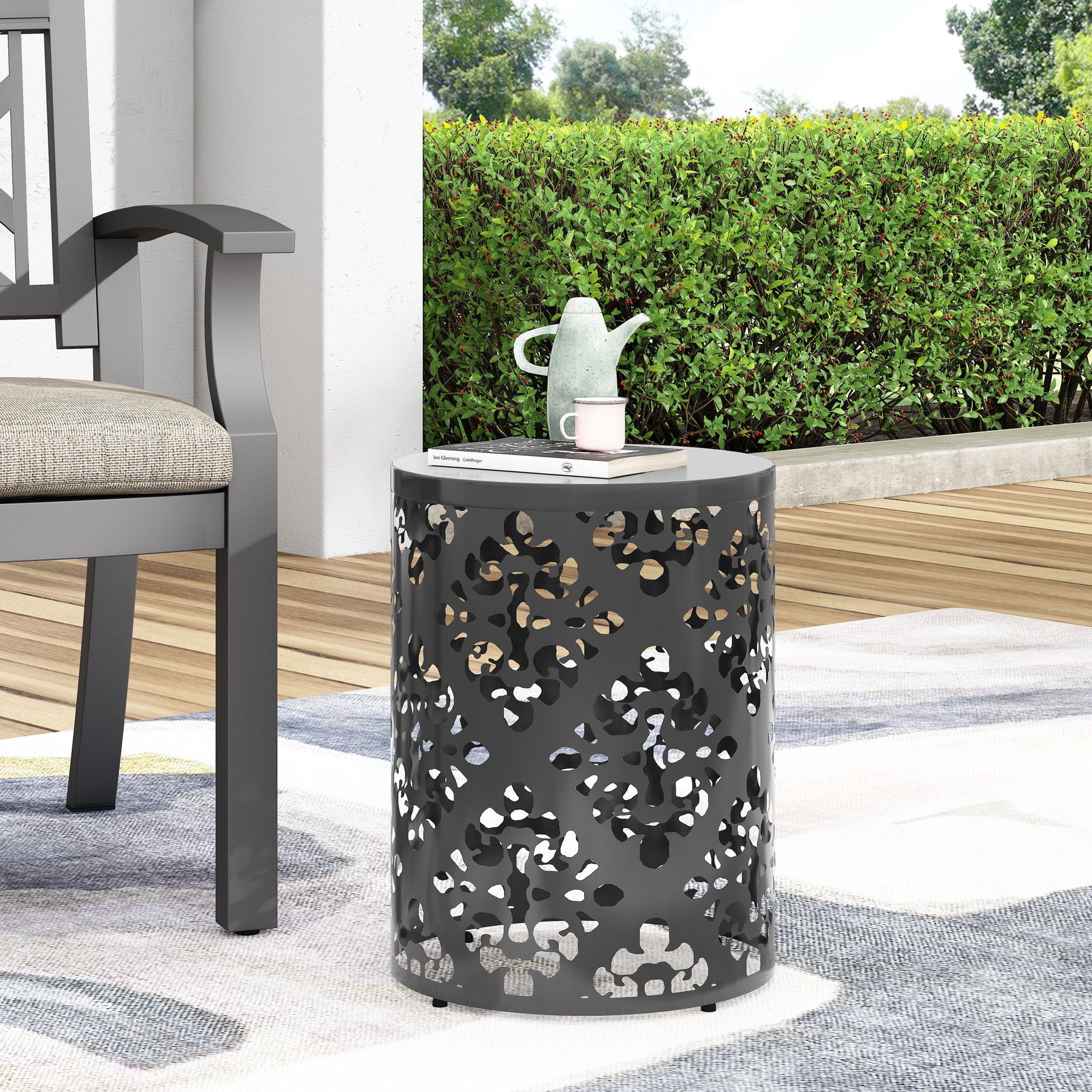 Outdoor Metal Modern Design End Table Noble House