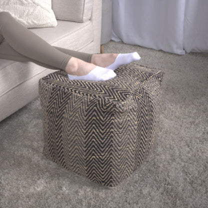 Barracuda - Handcrafted Cotton Pouf With Chevron Pattern - Brown / Beige Home Essentials