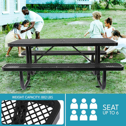 Outdoor Steel Picnic Rectangular Table With Umbrella Pole Home Essentials