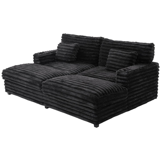 Plush Oversized Double Chaise Lounge Sofa Bed With USB Ports And Cup Holders Hearth and Haven
