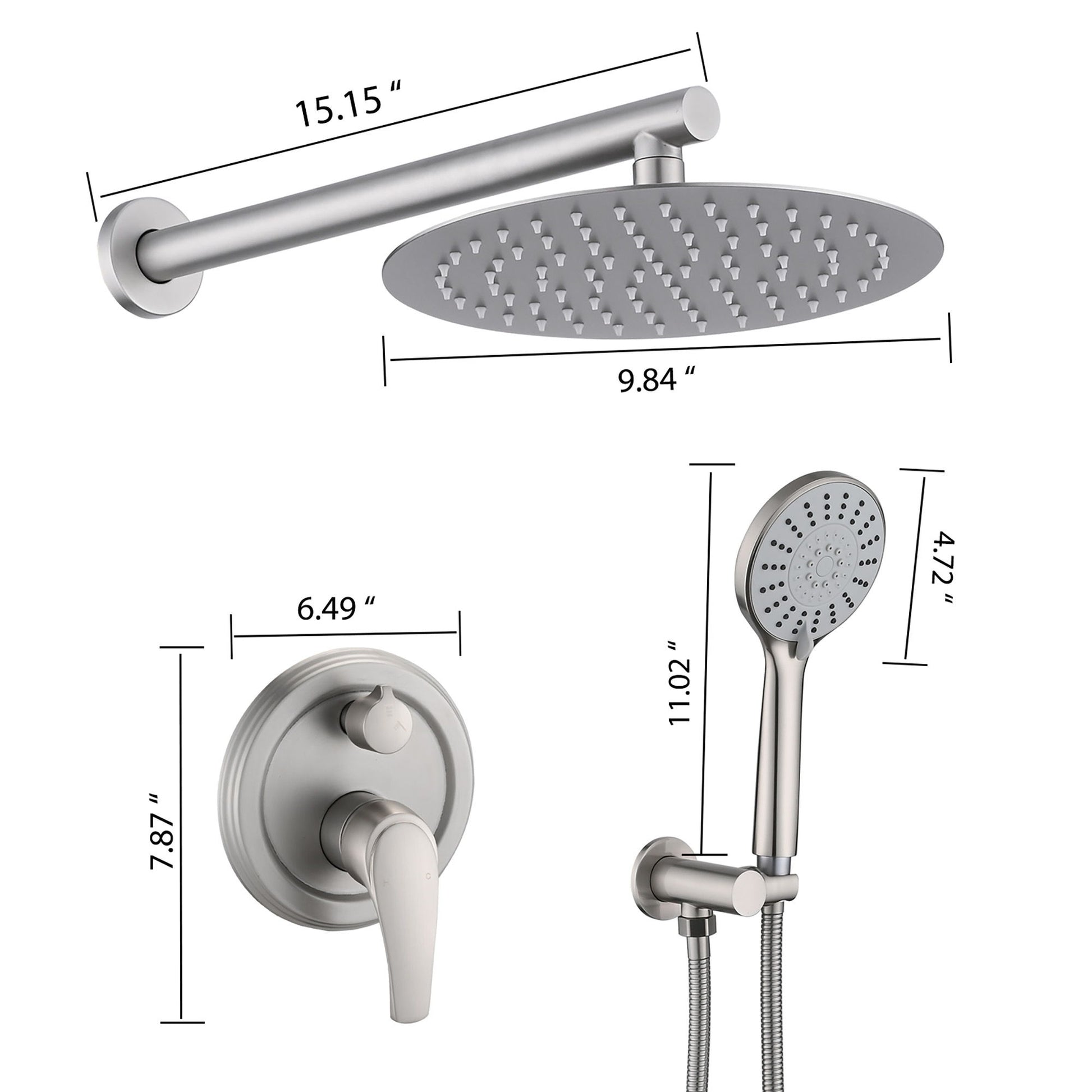 Wall Mounted Shower Set With High Pressure 10" Rain Shower Head And 5 Function Handheld Shower Head Daily Nest