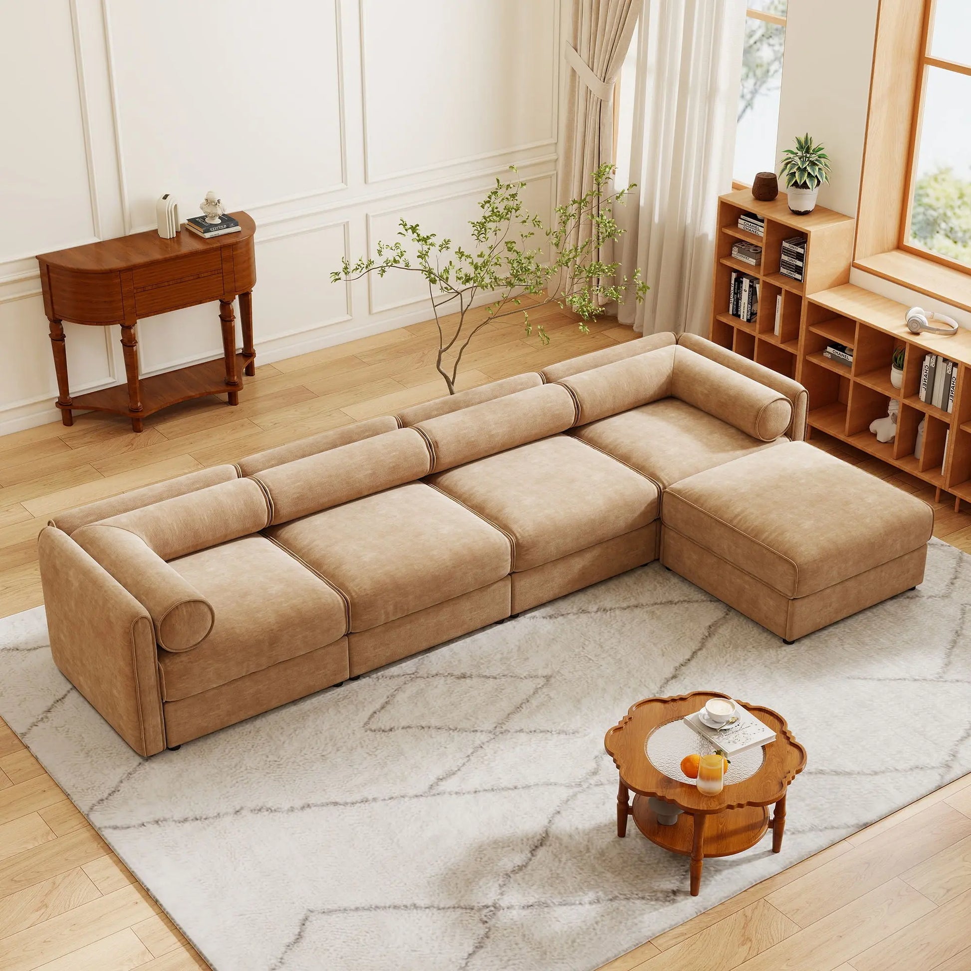 Contemporary Elegant White Chenille Sofa With Storage And Ottoman Home Essentials
