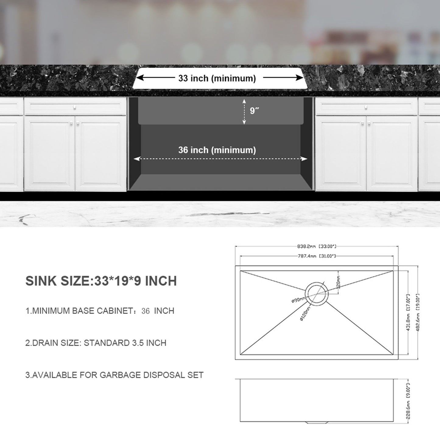 Undermount Stainless Steel Kitchen Sink, Deep Single Bowl Basin Daily Nest