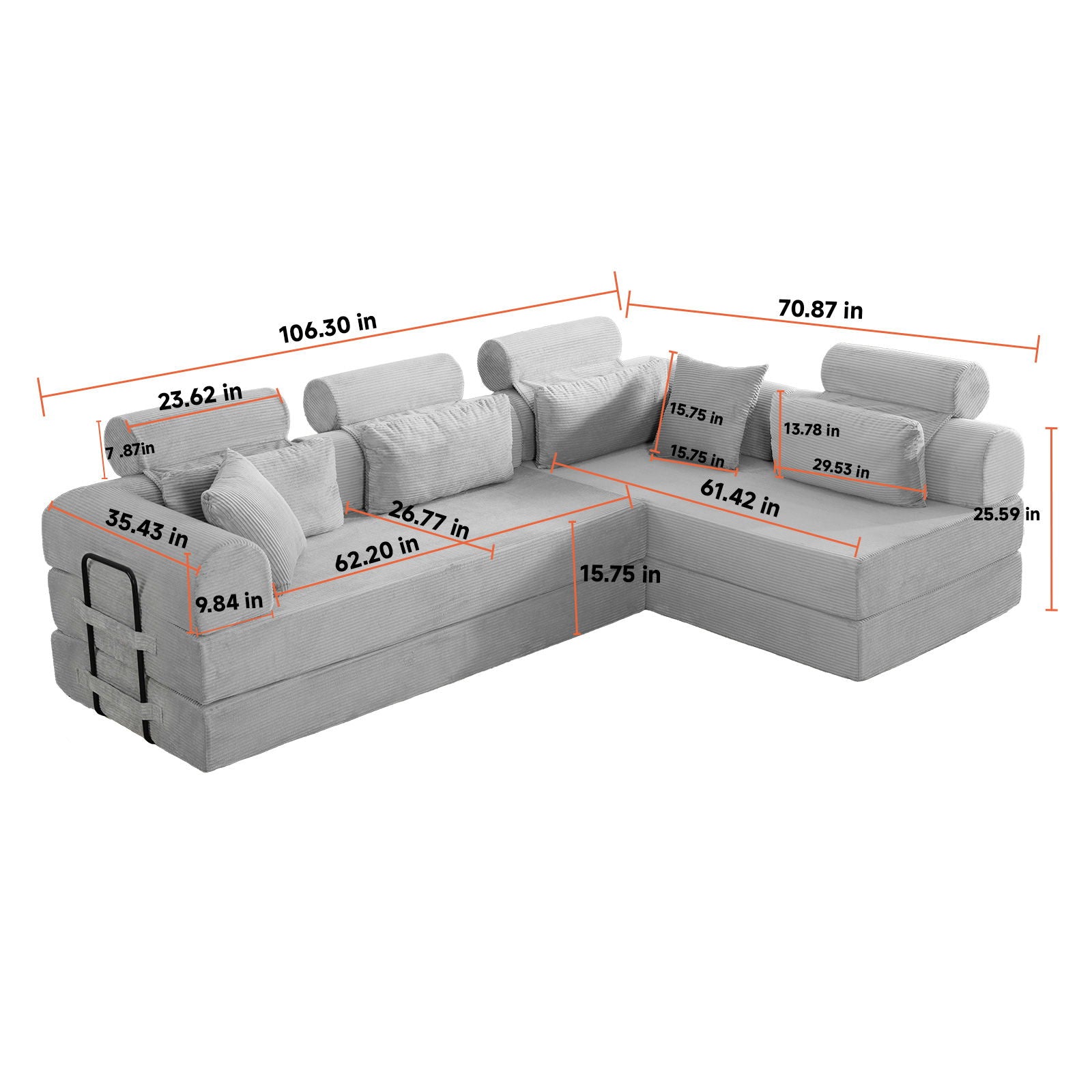 Modern L-Shape Modular Sectional Sofa, Compressed Design Home Essentials