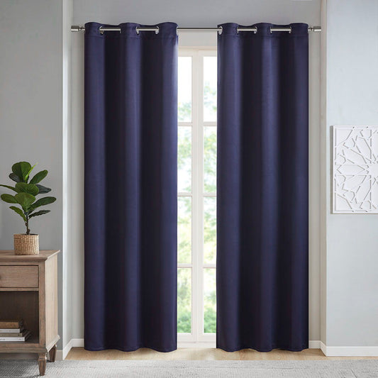 Taren - 63" Solid Blackout Triple Weave Grommet Top Curtain Panel Pair - Navy