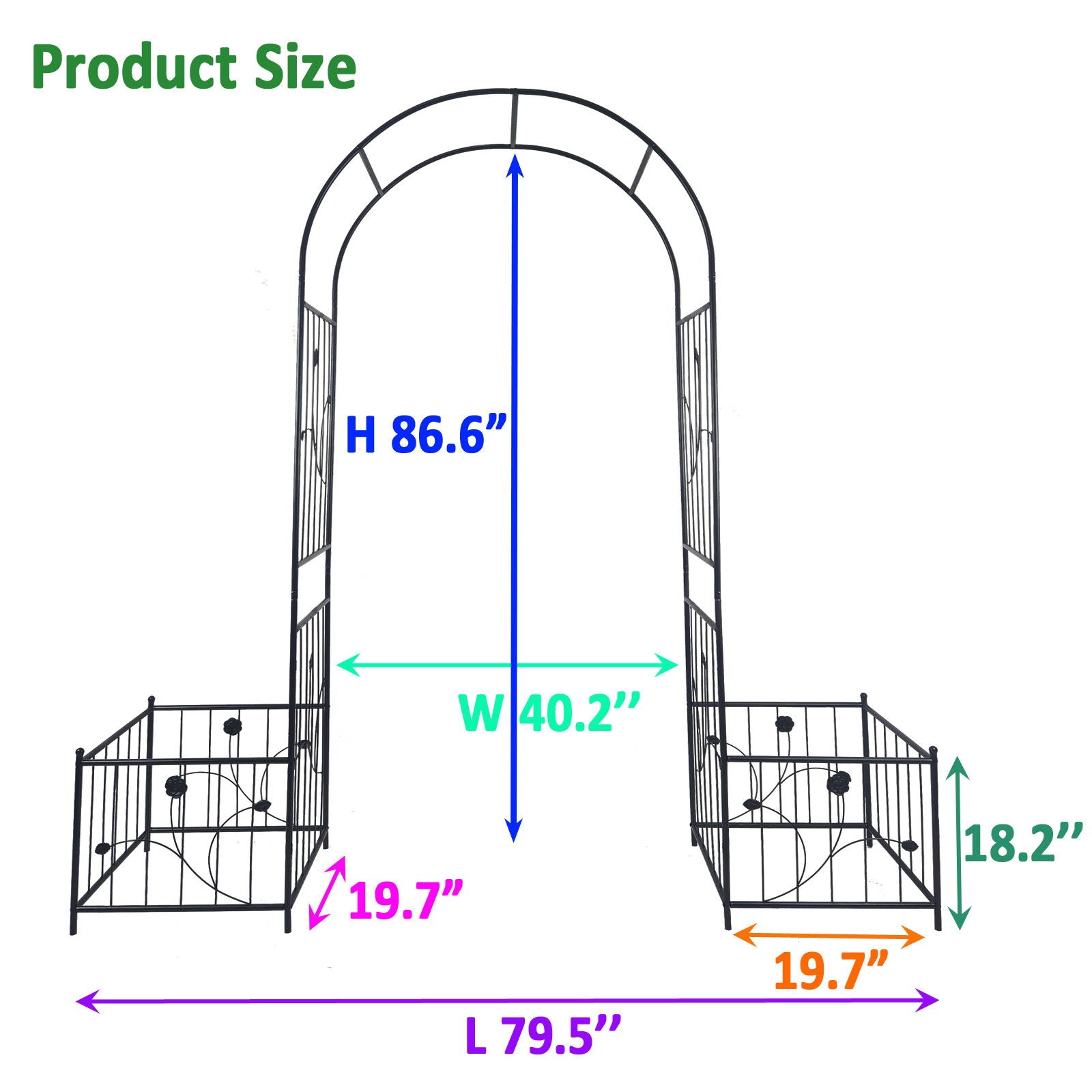 Metal Garden Arch With Two Plant Stands Wide High Climbing Plants Support Rose Arch Outdoor - Black Daily Nest