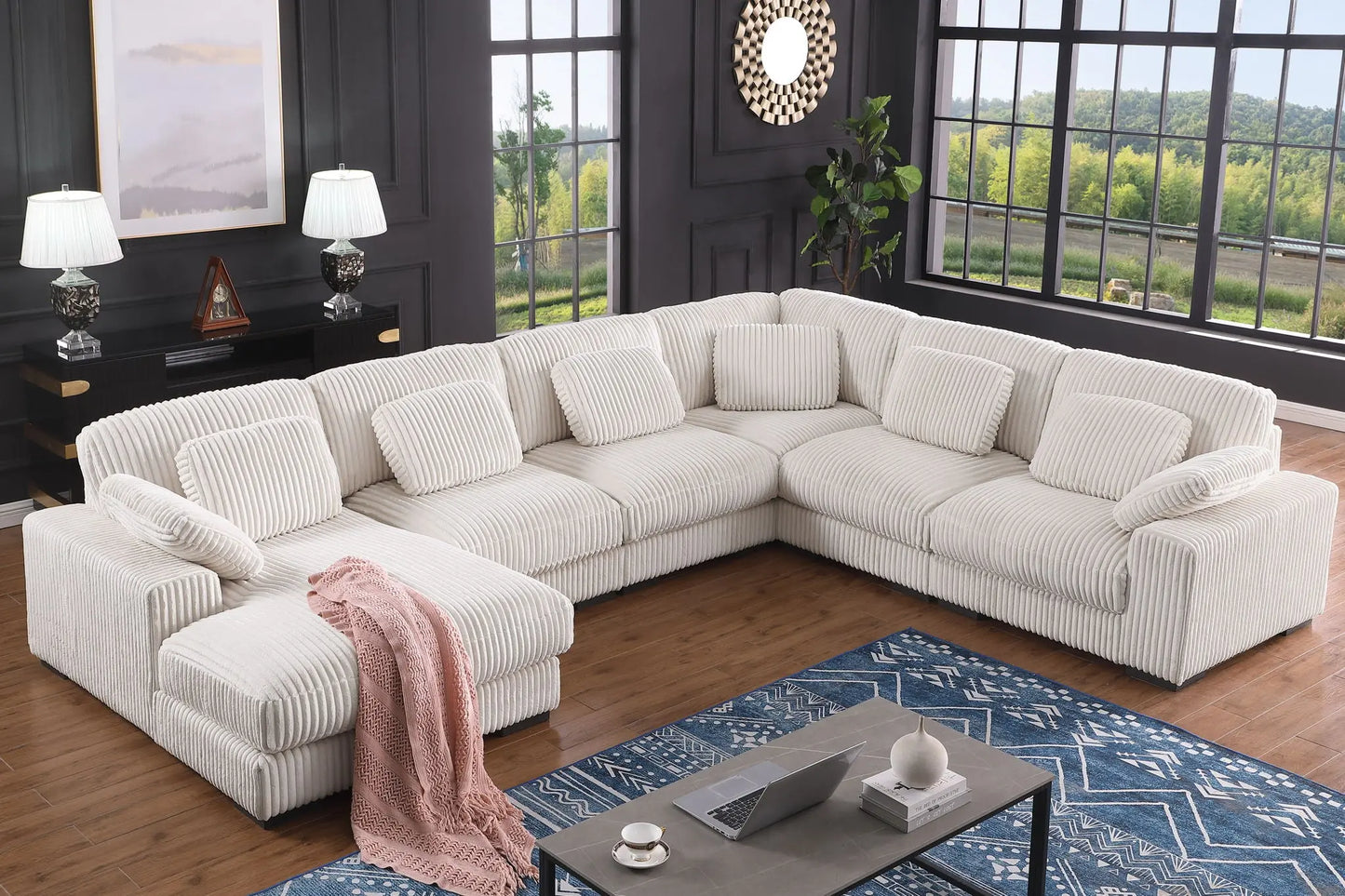 Nadine - Corduroy Modular Corner Sectional Sofa With Left Facing Chaise Lilola Home