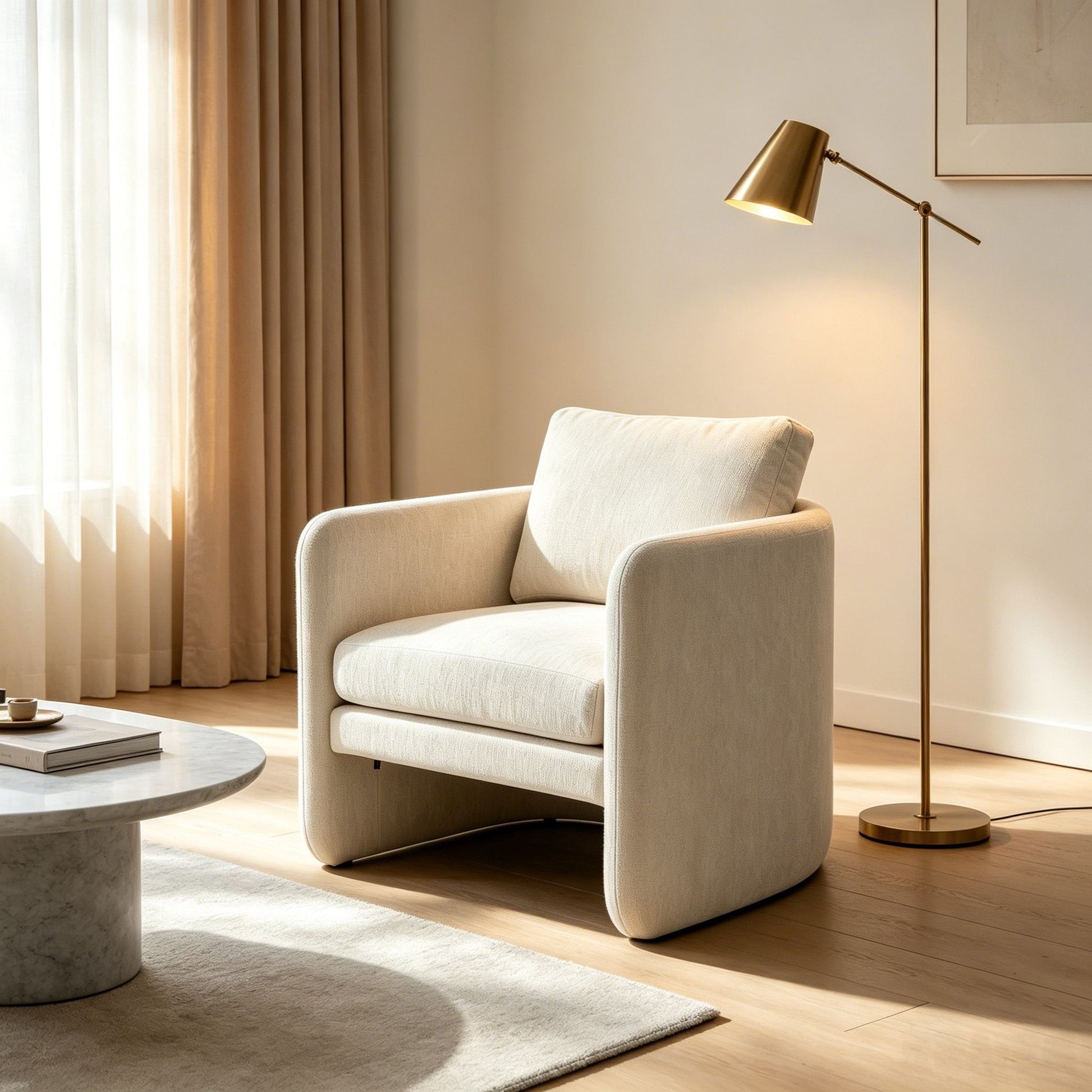 Armchair With Low Profile Curved Frame - Beige Home Essentials