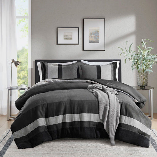 Boulder Stripe - Full/Queen Pieced Comforter Set - Black Super Listing