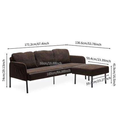 Modern L Shaped 3 Seater Sofa With Ottoman, Upholstered Couch For Small Spaces Home Essentials
