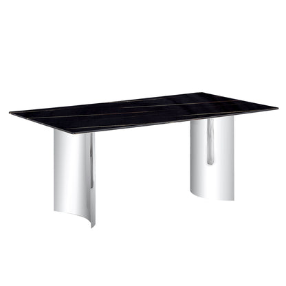 Modern Minimalist Dining Table With Imitation Marble Glass Desktop And Metal Legs Home Essentials