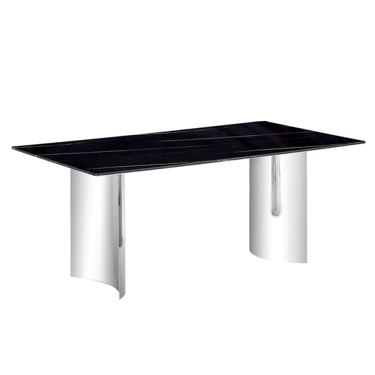 Modern Minimalist Dining Table With Imitation Marble Glass Desktop And Metal Legs Home Essentials
