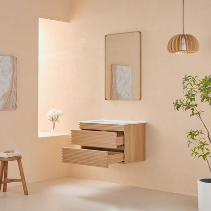 Wall Mounted & Floating Single Vanity With Ceramic Sink - Natural Walnut Home Essentials