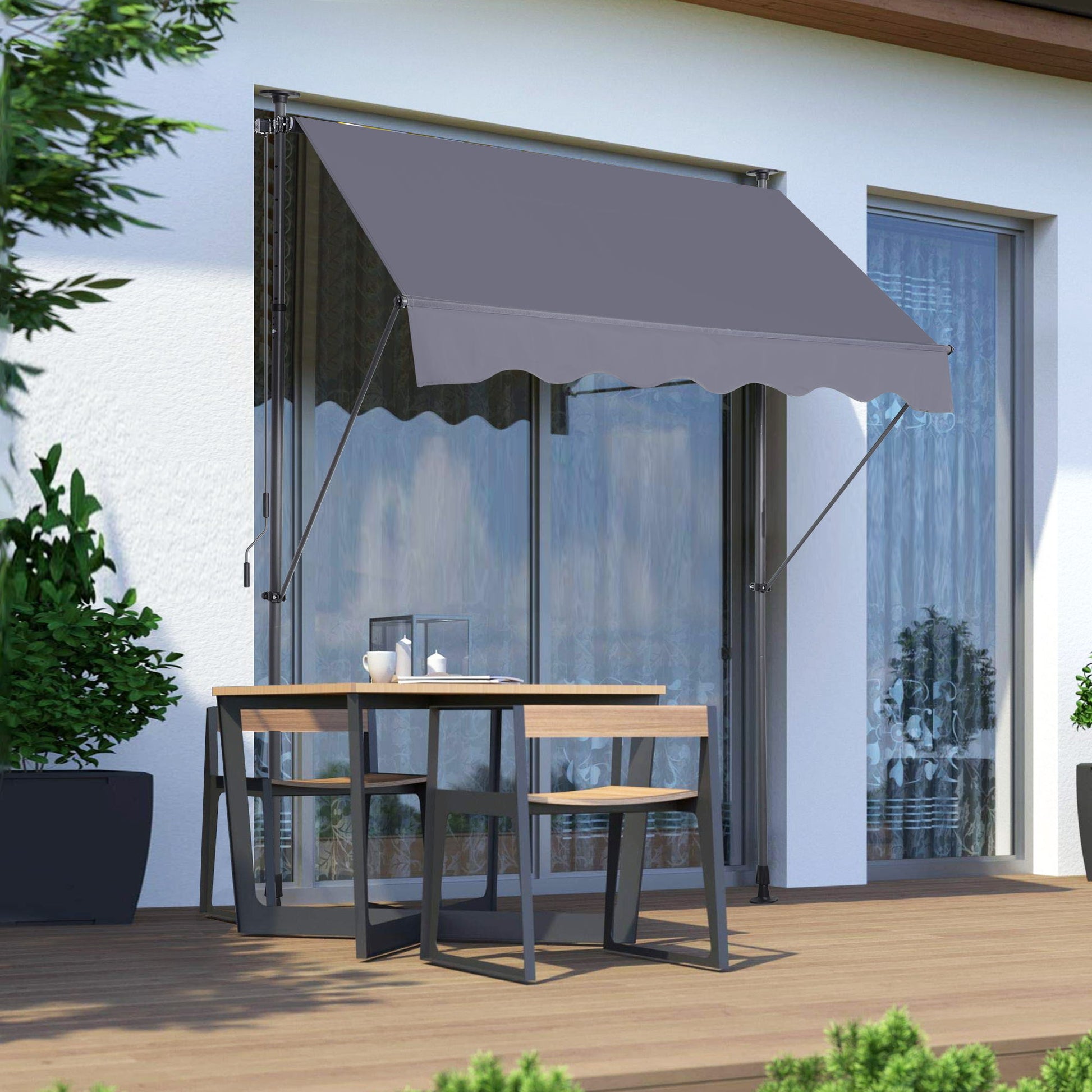 Manual Retractable Patio Awning, UV Resistant Polyester Sun Shade With No Drill Installation Home Essentials
