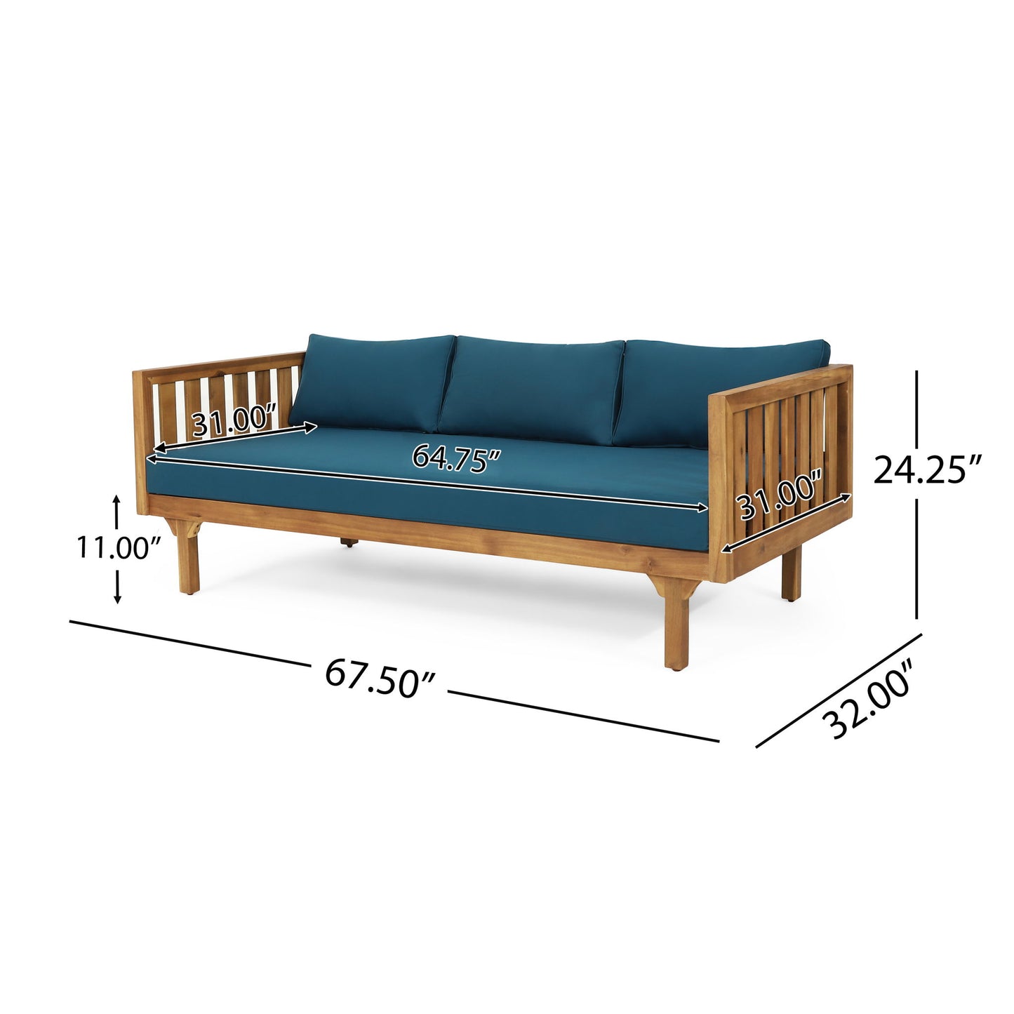Claremont - 3 Seater Daybed Teak Acacia Wood Water Resistant Cushions Noble House