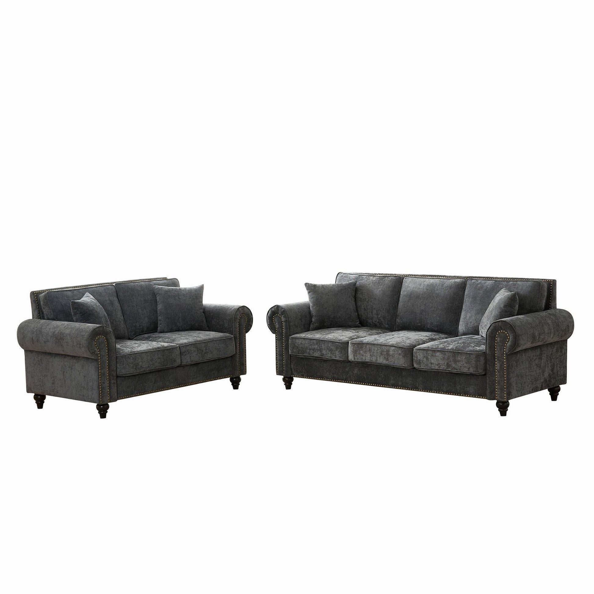 Modern 3 And 2 Seater Sofa With Rolled Arms, Tufted Upholstered Couch Home Essentials