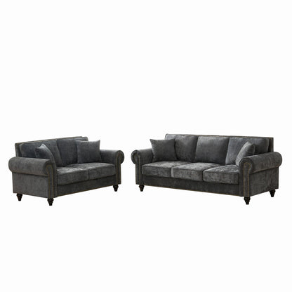 Modern 3 And 2 Seater Sofa With Rolled Arms, Tufted Upholstered Couch Home Essentials