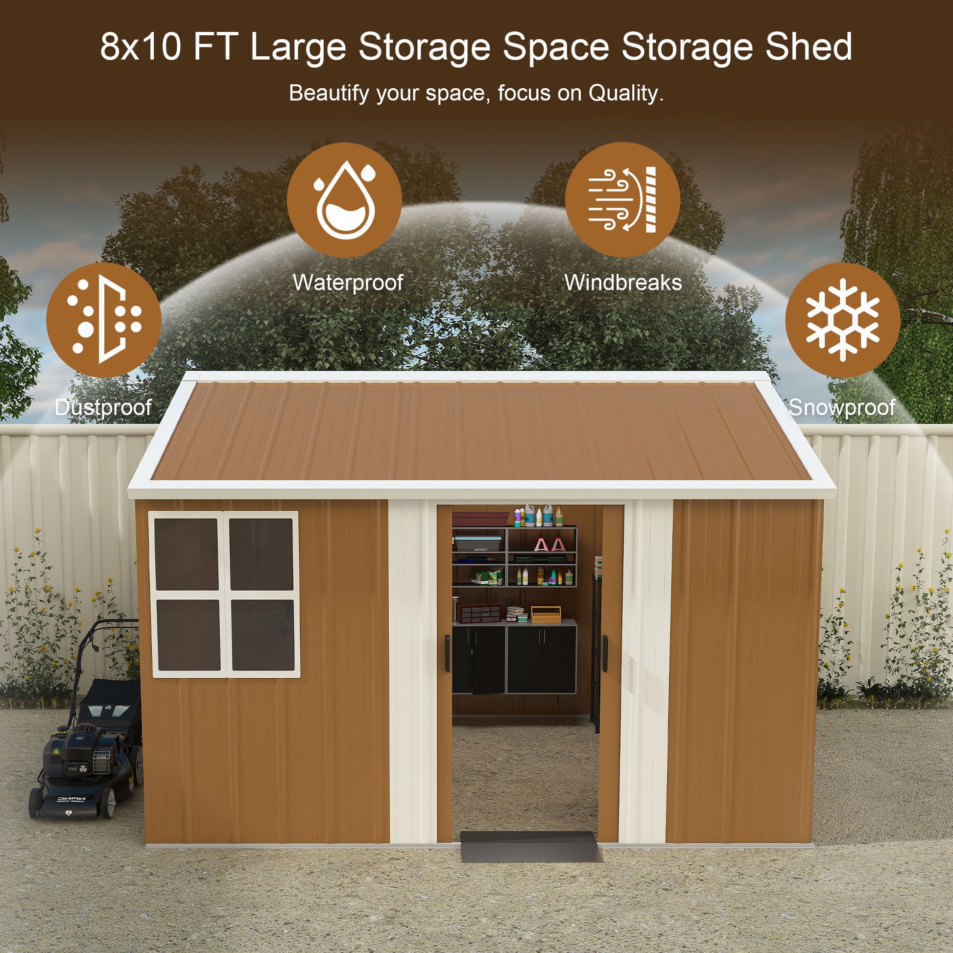 Heavy Duty Metal Storage Shed With Windows And Lockable Door, Weatherproof Outdoor Garden Shed Daily Nest