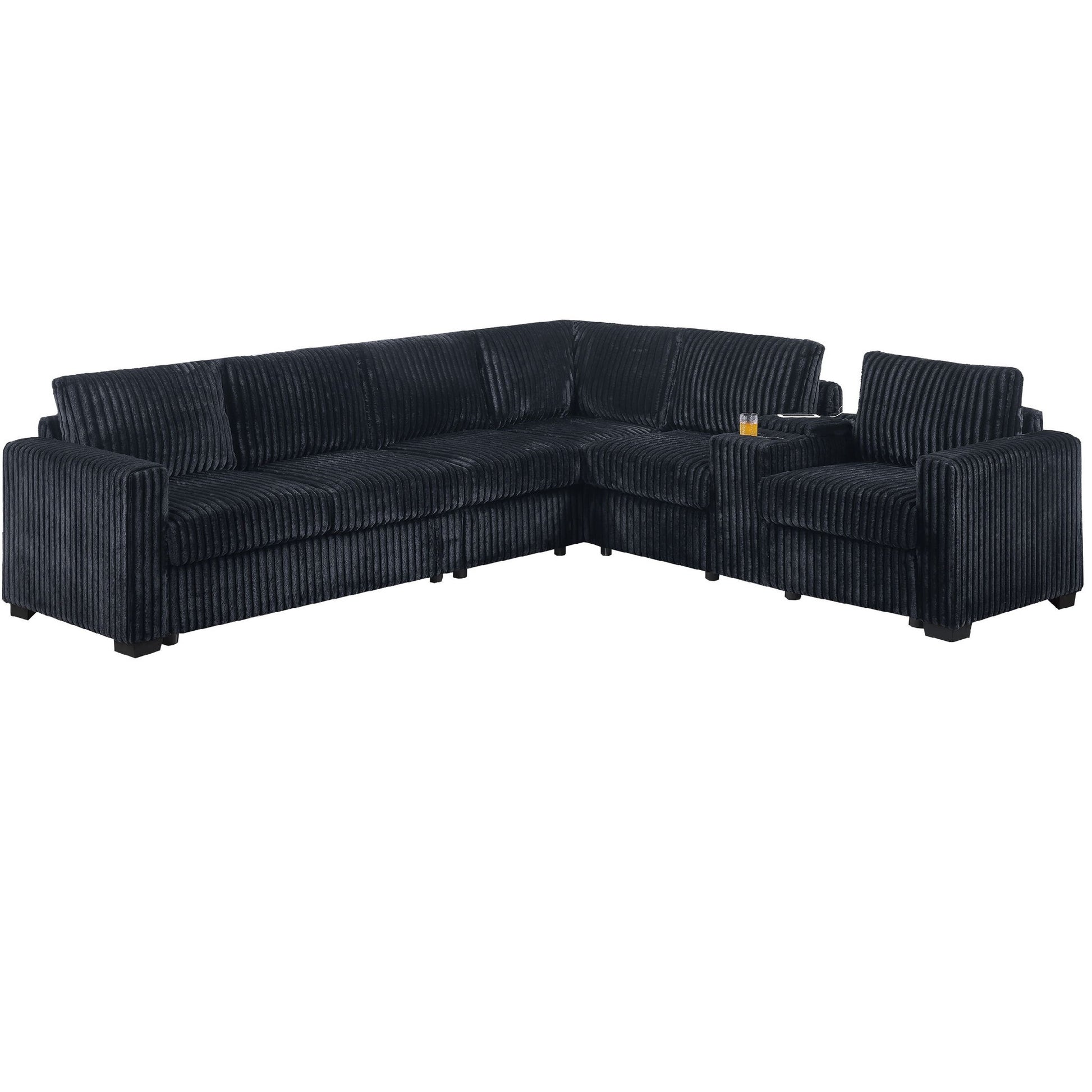 Modern Style L-Shape Sectional Set, USB Ports, Cup Holder Home Essentials