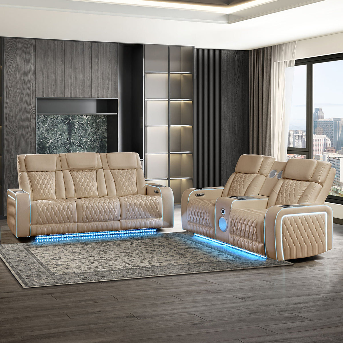 Electra - Power Reclining Set With Power Headrests, Massage And LED Lighting Matrix Furniture Group