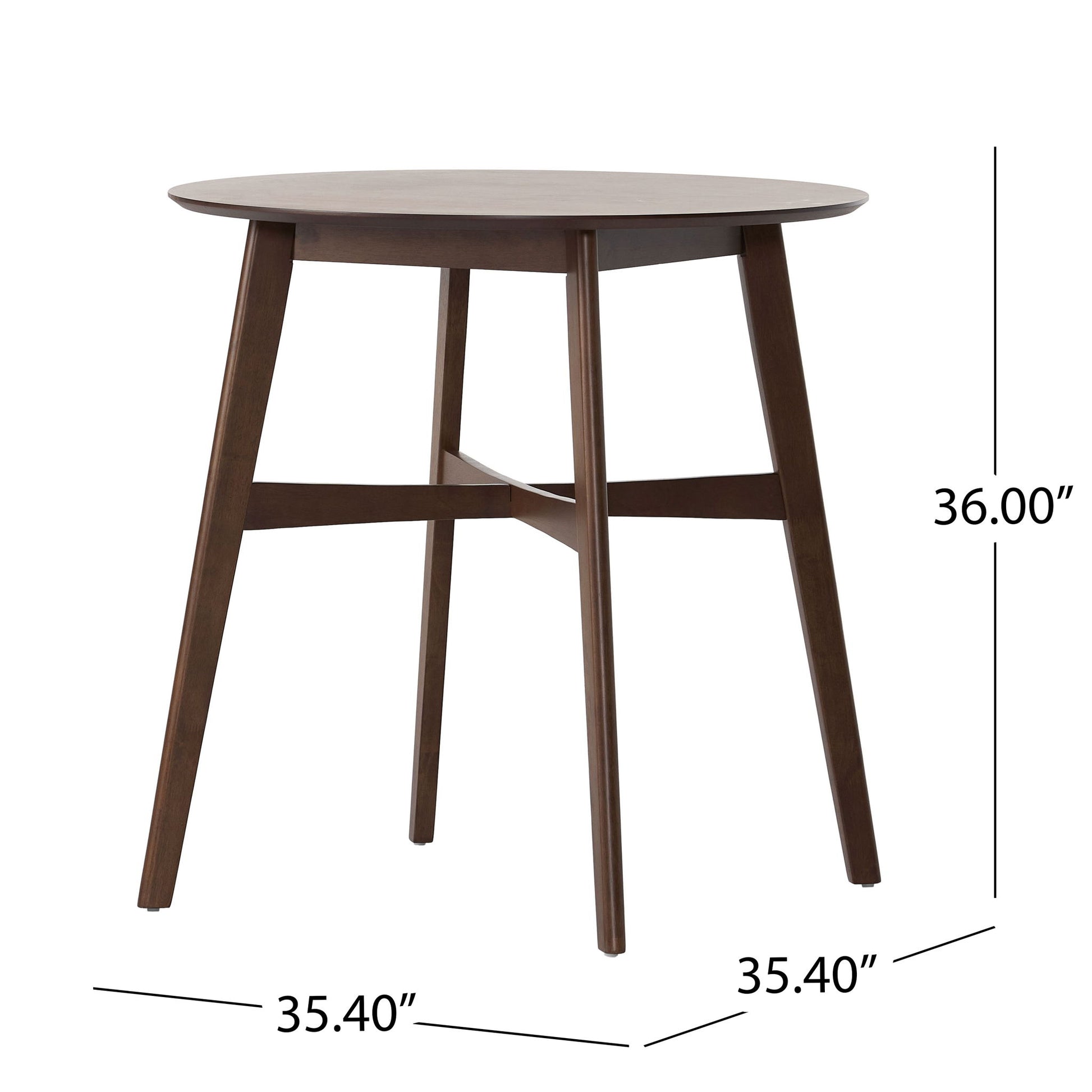 Round Counter Height Dining Table With Thick Rubberwood Legs And Support Beams - Walnut Noble House